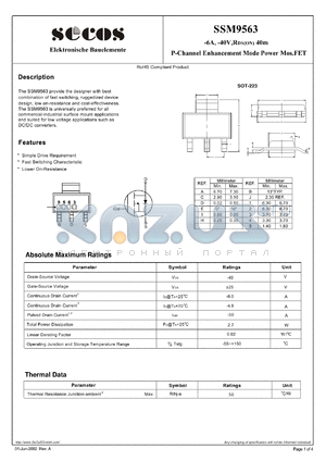 SSM9563 datasheet - P-Channel Enhancement Mode Power Mos.FET