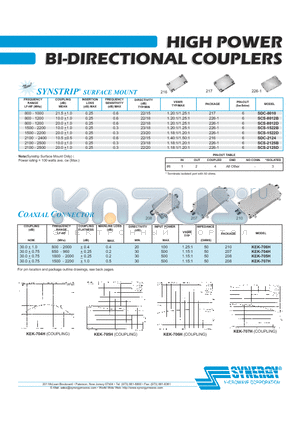 SDC-2124 datasheet - HIGH POWER BI-DIRECTIONAL COUPLERS