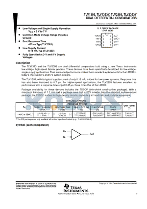 TLV1393 datasheet - DUAL DIFFERENTIAL COMPARATORS