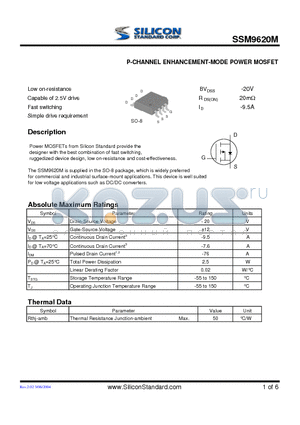 SSM9620M datasheet - P-CHANNEL ENHANCEMENT-MODE POWER MOSFET