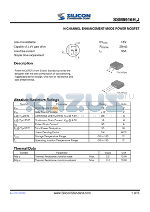 SSM9916J datasheet - N-CHANNEL ENHANCEMENT-MODE POWER MOSFET