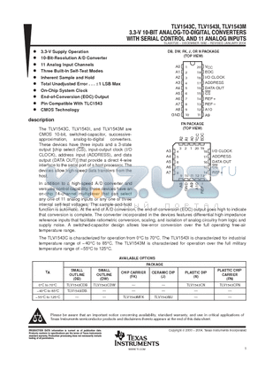 TLV1543C datasheet - 3.3V 10 BIT ANALOG TO DIGITAL CONVERTERS WITH SERIAL CONTROL AND 11 ANALOG INPUTS