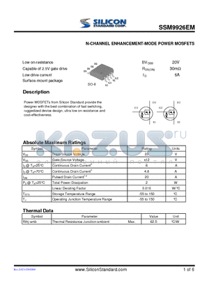 SSM9926EM datasheet - N-CHANNEL ENHANCEMENT-MODE POWER MOSFETS
