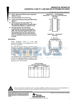 SN74AHC158DB datasheet - QUADRUPLE 2-LINE TO 1-LINE DATA SELECTORS/MULTIPLEXERS