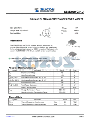 SSM9960J datasheet - N-CHANNEL ENHANCEMENT-MODE POWER MOSFET