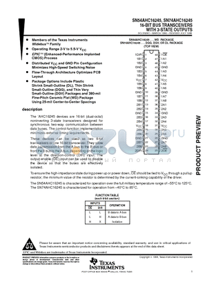 SN74AHC16245 datasheet - 16-BIT BUS TRANSCEIVERS WITH 3-STATE OUTPUTS