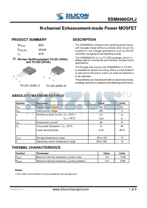 SSM9980GH datasheet - N-channel Enhancement-mode Power MOSFET