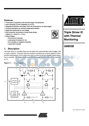 U6803B-MFPG3Y datasheet - Triple Driver IC with Thermal Monitoring