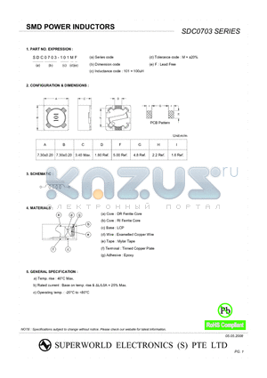 SDC0703 datasheet - SMD POWER INDUCTORS