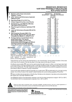 SN74AHC16374DLG4 datasheet - 16-BIT EDGE-TRIGGERED D-TYPE FLIP-FLOPS WITH 3-STATE OUTPUTS