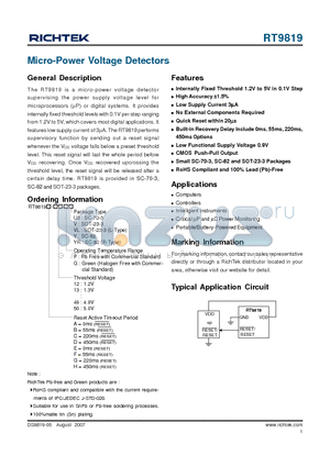 RT9819A-12GV datasheet - Micro-Power Voltage Detectors