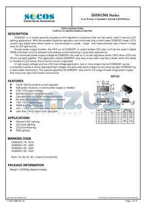 SSMG501 datasheet - Low Power Constant Current LED Driver