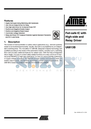 U6813B-MFPG3Y datasheet - Fail-safe IC with High-side and Relay Driver