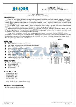 SSMG501-30 datasheet - Low Power Constant Current LED Driver