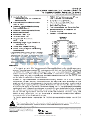TLV1548QDBREP datasheet - LOW-VOLTAGE 10-BIT ANALOG-TO-DIGITAL CONVERTER WITH SERIAL CONTROL AND 8 ANALOG INPUTS