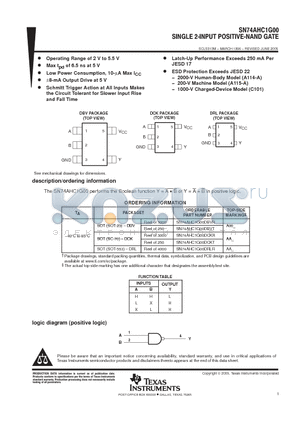 SN74AHC1G00 datasheet - SINGLE 2-INPUT POSITIVE-NAND GATE