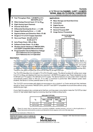 TLV1570 datasheet - 2.7 V TO 5.5 V 8-CHANNEL 10-BIT 1.25-MSPS SERIAL ANALOG-TO-DIGITAL CONVERTER