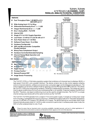 TLV1571CDW datasheet - 2.7 V TO 5.5 V, 1-/8-CHANNEL, 10-BIT, PARALLEL ANALOG-TO-DIGITAL CONVERTERS