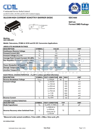 SDC1000 datasheet - SILICON HIGH CURRENT SCHOTTKY BARRIER DIODE