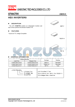 U74ACT04L-S14-R datasheet - HEX INVERTERS