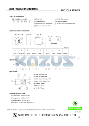 SDC1003101YZF-15 datasheet - SMD POWER INDUCTORS