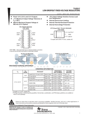 TLV2217-18KTPR datasheet - LOW-DROPOUT FIXED-VOLTAGE REGULATOES