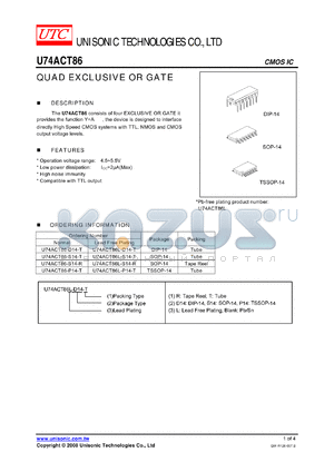 U74ACT86-D14-T datasheet - QUAD EXCLUSIVE OR GATE