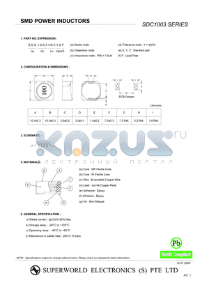 SDC10031R5YZF datasheet - SMD POWER INDUCTORS