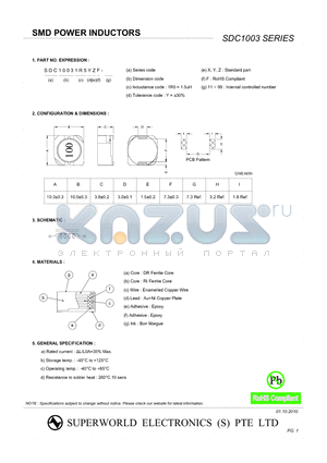 SDC10031R5YZF-15 datasheet - SMD POWER INDUCTORS