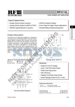 RF2115L datasheet - HIGH POWER UHF AMPLIFIER