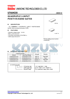 U74AHC00 datasheet - QUADRUPLE 2-INPUT POSITIVE-NAND GATES