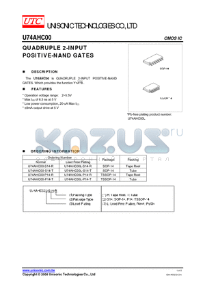 U74AHC00-P14-R datasheet - QUADRUPLE 2-INPUT POSITIVE-NAND GATES