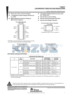 TLV2217-33KVURG3 datasheet - LOW-DROPOUT FIXED-VOLTAGE REGULATOES