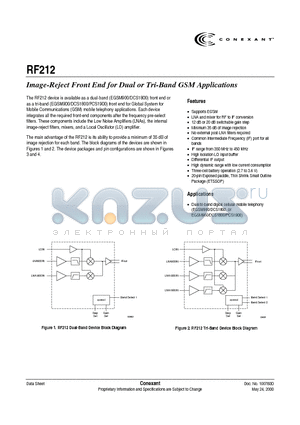 RF212 datasheet - Image-Reject Front End for Dual or Tri-Band GSM Applications