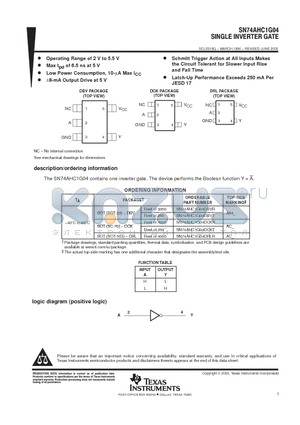 SN74AHC1G04DBVTG4 datasheet - SINGLE INVERTER GATE