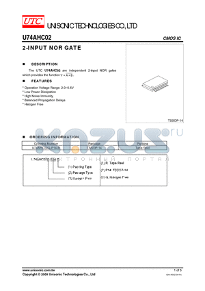 U74AHC02 datasheet - 2-INPUT NOR GATE