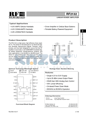 RF2132 datasheet - LINEAR POWER AMPLIFIER