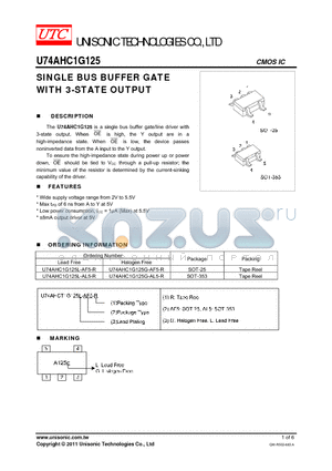 U74AHC1G125G-AL5-R datasheet - SINGLE BUS BUFFER GATE WITH 3-STATE OUTPUT