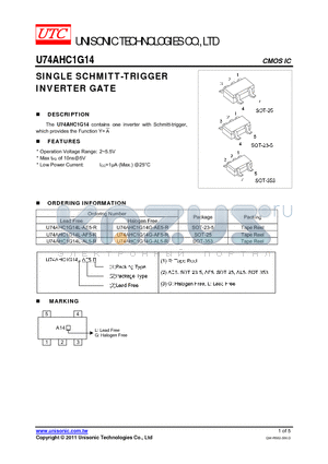 U74AHC1G14G-AF5-R datasheet - SINGLE SCHMITT-TRIGGER INVERTER GATE
