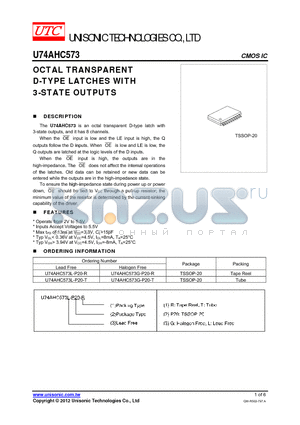 U74AHC573 datasheet - OCTAL TRANSPARENT D-TYPE LATCHES WITH 3-STATE OUTPUTS