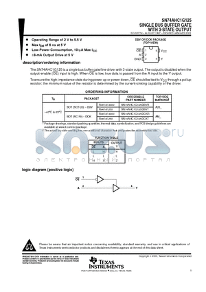 SN74AHC1G125DBVT datasheet - SINGLE BUS BUFFER GATE WITH 3-STATE OUTPUT