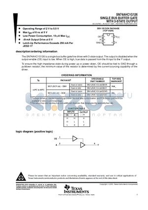 SN74AHC1G126 datasheet - SINGLE BUS BUFFER GATE WITH 3-STATE OUTPUT