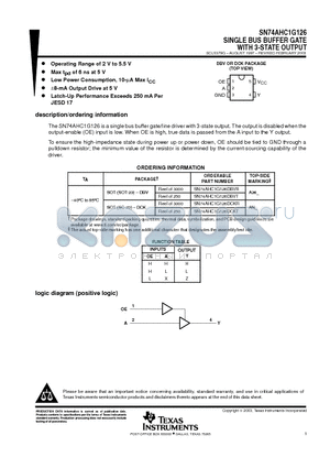 SN74AHC1G126DBVT datasheet - SINGLE BUS BUFFER GATE WITH 3-STATE OUTPUT