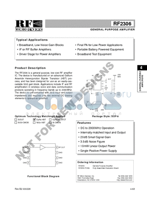 RF2306 datasheet - GENERAL PURPOSE AMPLIFIER