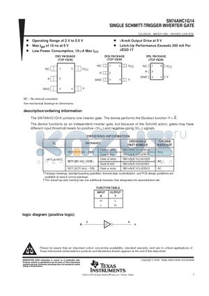 SN74AHC1G14DBVR datasheet - SINGLE SCHMITT-TRIGGER INVERTER GATE