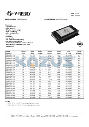VDZ330-D12-S15 datasheet - DC/DC converter