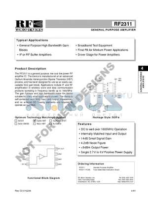 RF2311PCBA datasheet - GENERAL PURPOSE AMPLIFIER