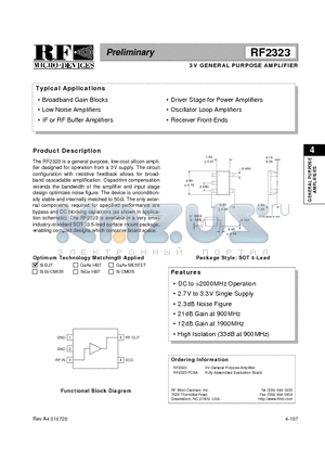 RF2323 datasheet - 3V GENERAL PURPOSE AMPLIFIER