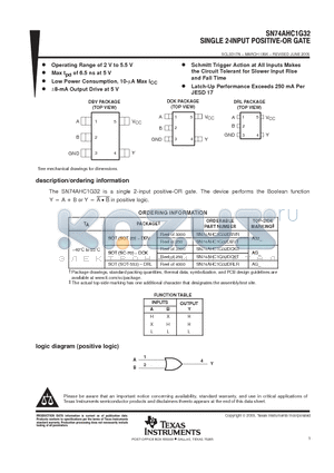 SN74AHC1G32DBVRE4 datasheet - SINGLE 2-INPUT POSITIVE-OR GATE