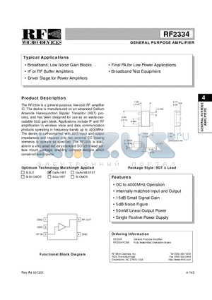 RF2334 datasheet - GENERAL PURPOSE AMPLIFIER